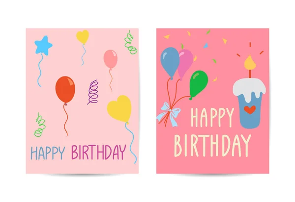 Conjunto Plantillas Tarjetas Cumpleaños Creativas Lindo Tarjeta Dibujada Mano Para — Archivo Imágenes Vectoriales