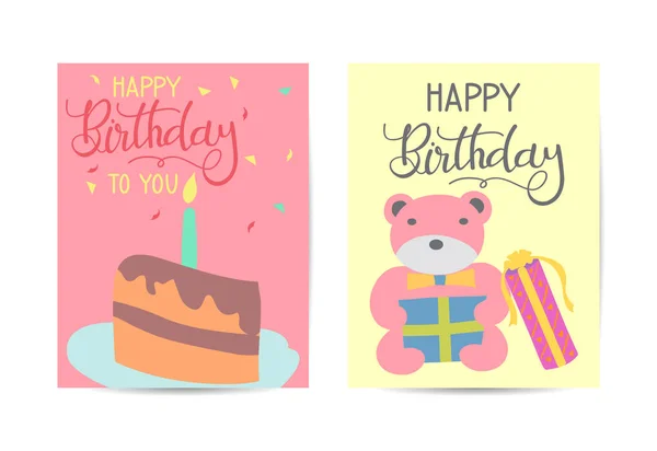 Σύνολο Χαριτωμένα Δημιουργικά Πρότυπα Κάρτα Γενεθλίων Χειροποίητη Κάρτα Γενεθλίων Προσκλήσεις — Διανυσματικό Αρχείο