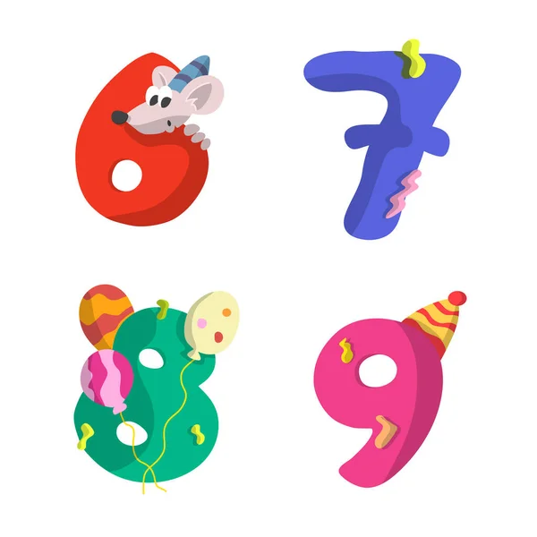 Set Number Birthday Flat Design Vector Illustration Different Color Choice — Vettoriale Stock
