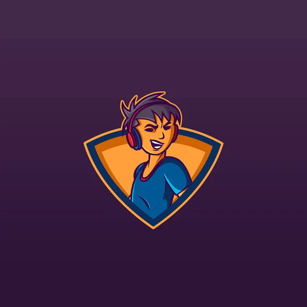 Векторная Иллюстрация Мальчика Sports Gaming Design Шаблон Логотипа Талисмана — стоковый вектор