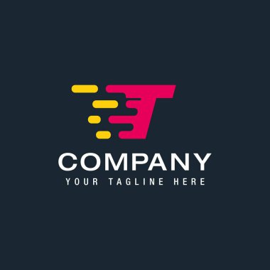 Teslimat servisi logosu olan T harfi, Hızlı, Hızlı ve Hızlı, Şirket kimliğiniz için Dijital ve Teknoloji