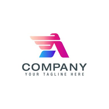 Kanatlı A harfi. Logo, etiket, amblem, işaret, pul için şablon. Vektör illüstrasyonu.