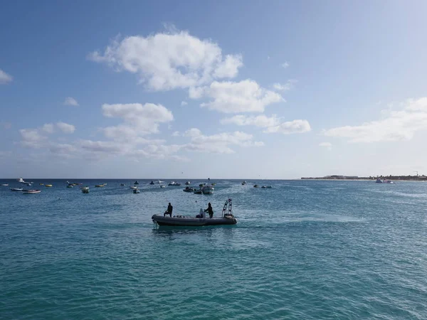 Motor boat on Atlantic Ocean at Sal island in Cape Verde — Foto Stock