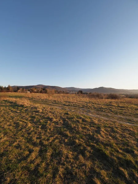 Great Beskid Mountains in Bielsko-Biala Poland at sun set - vertical — Stock Photo, Image