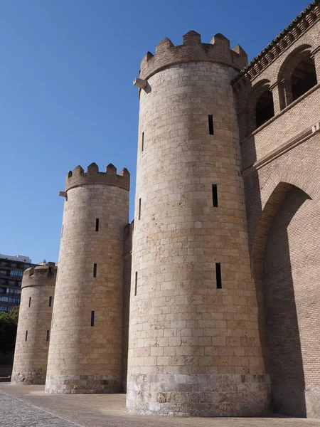 Walls of palace in european Saragossa city in Spain - vertical — Stock Photo, Image