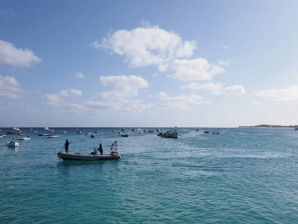 Motor Boats Atlantic Ocean African Santa Maria Town Sal Island — Foto Stock