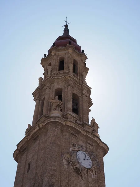Cathedral Tower Savior Saragossa City Spain Aragon District Clear Blue — Foto Stock