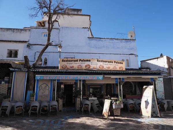 Chefchaouen Morocco April 2019 Arabic Restaurant African City Clear Blue — Stockfoto