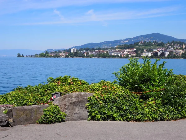 Promenade Lake Geneva European Montreux City Canton Vaud Switzerland Clear — Zdjęcie stockowe