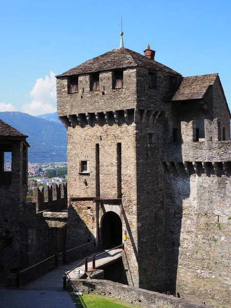 Bascule Bridge Castle European Bellinzona City Canton Ticino Switzerland Clear — 스톡 사진