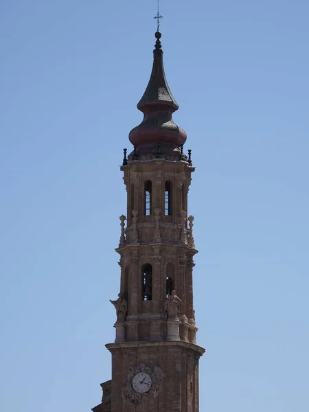 Tower Savior Cathedral Saragossa City Spain Aragon District Clear Blue — ストック写真