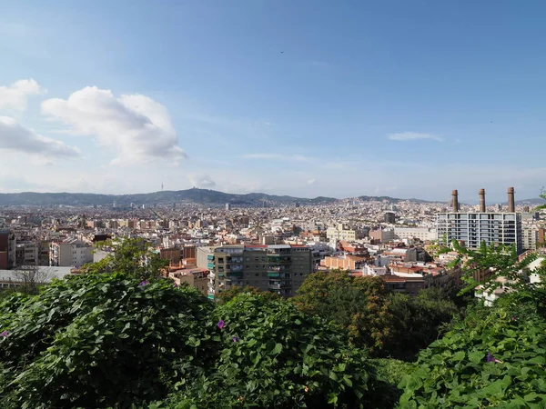 스페인 카탈루냐 지역에 위치한 유럽의 바르셀로나의 파노라마 2019 여름날맑은 — 스톡 사진