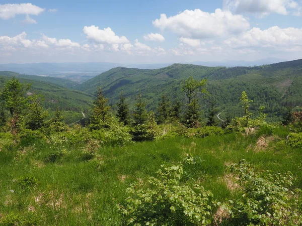 Natural Silesian Beskids gama perto Salmopol passar na Polônia — Fotografia de Stock