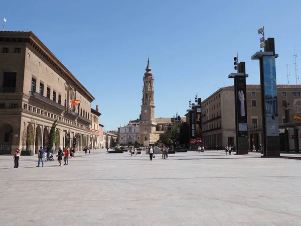 Ayuntamiento Catedral Salvador Ciudad Europea Zaragoza Distrito Aragón España Cielo — Foto de Stock