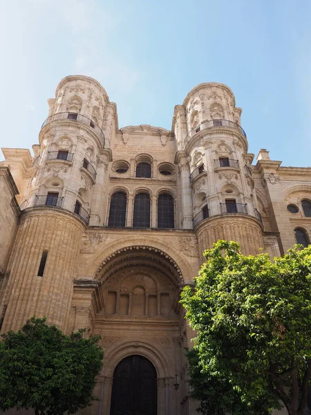 Facade Cathedral Malaga European City Andalusia Region Spain Clear Blue — Stockfoto