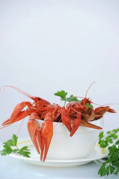 White Bowl Boiled Crayfish Outdoor — Stock Photo, Image