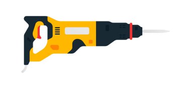 Elektrikli matkap. Ev, yol, inşaat ve bitirme işleri için elektrikli aletler. Profesyonel işçi aleti. Vektör illüstrasyonu beyaz arkaplanda izole edildi