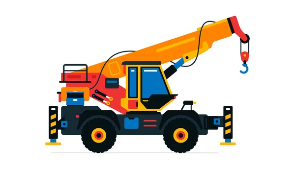 Stavební stroje, jeřáb. užitková vozidla pro práce na staveništi. Vektorové ilustrace izolované na bílém pozadí. — Stockový vektor