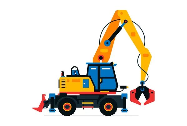 Macchine edili, escavatore. Veicoli commerciali per lavori in cantiere. Illustrazione vettoriale isolata su sfondo bianco. — Vettoriale Stock