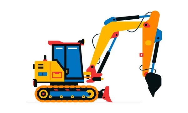 Maquinaria de construcción, excavadora. Vehículos comerciales para trabajos en obra. Ilustración vectorial aislada sobre fondo blanco. — Vector de stock