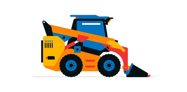 Maszyny budowlane, kompaktowa koparka, ładowarka, mini traktor. Samochody dostawcze do pracy na placu budowy. Ilustracja wektora izolowana na białym tle. — Wektor stockowy