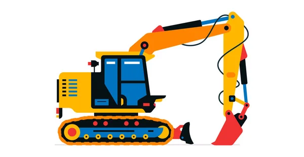 Maquinaria de construcción, excavadora. Vehículos comerciales para trabajos en obra. Ilustración vectorial aislada sobre fondo blanco. — Vector de stock