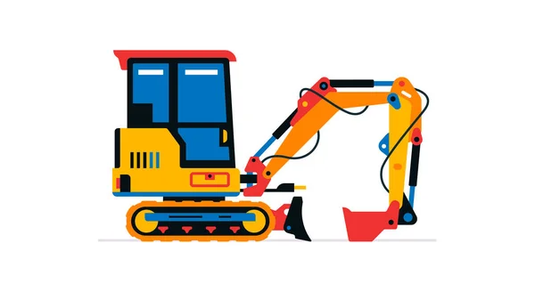 Maquinaria de construcción, mini excavadora. Vehículos comerciales para trabajos en obra. Ilustración vectorial aislada sobre fondo blanco. — Vector de stock