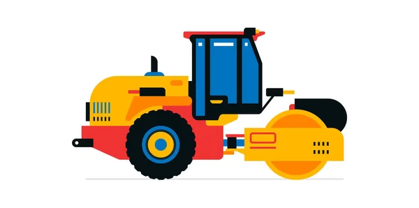 Maquinaria de construcción, pavimentadora de asfalto. Vehículos comerciales para el trabajo en el sitio de construcción, trabajo en carretera. Ilustración vectorial aislada sobre fondo blanco. — Vector de stock