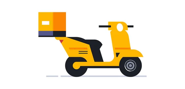 Motorcykel för hemleverans online. Transport för leverans av paket och mat till ditt hem. Cykel, scooter, moto, motorcykel, motorcykel, moped, kurir. Vektorillustration — Stock vektor