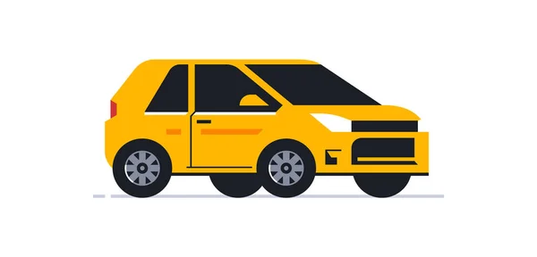 Coche para un servicio de entrega en línea de paquetes y comida a su hogar. Transporte para la entrega de paquetes a su hogar. Vista lateral amarilla del coche en media vuelta. Ilustración vectorial aislada sobre fondo blanco — Vector de stock