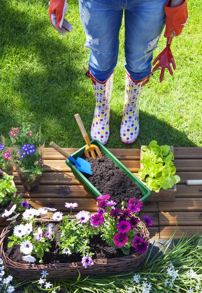 Donna con attrezzi da giardinaggio — Foto Stock