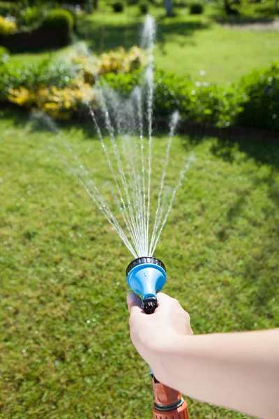 Woman's hand with hose sprinkle