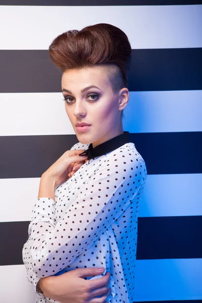 Woman wearing polka dots shirt — Stock Photo, Image