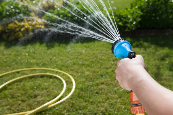 Woman watering plants — Stock Photo, Image