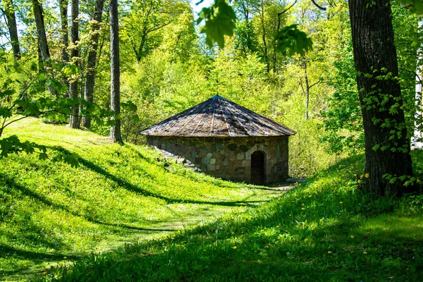 Cesvaine Letónia 2019 Edifício Pedra Redonda Num Bosque Verde Entre — Fotografia de Stock