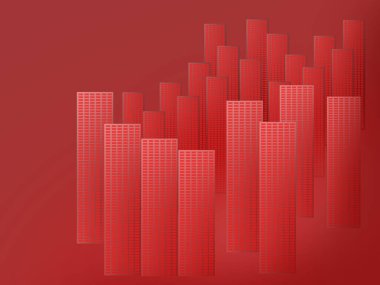 Kentsel yüksek binalarla kırmızı arkaplan.