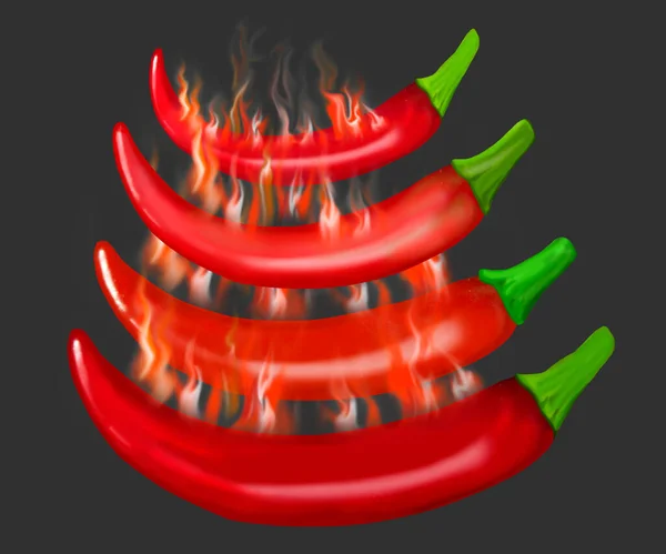 Burning Red Chili Peppers Gray Background — Stock Photo, Image