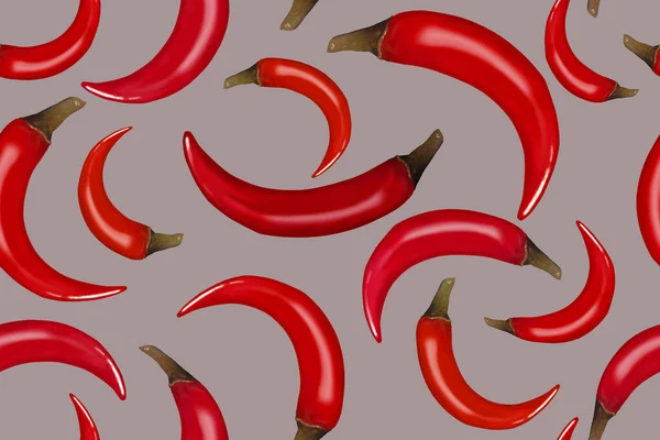 Sömlös Mönster Med Röd Chili Paprika Grå Bakgrund — Stockfoto