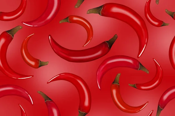 Seamless Pattern Red Chili Peppers Gray Background — Stock Photo, Image