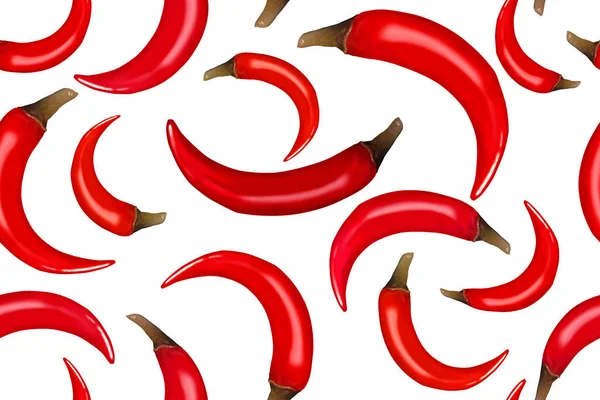 Sömlös Mönster Med Röd Chili Paprika Vit Bakgrund — Stockfoto