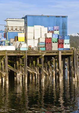 Plastik sepetler büyük akvaryum iskelenin kenarına.
