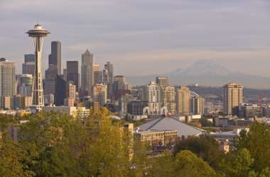 Seattle manzarası günbatımı Washington State.