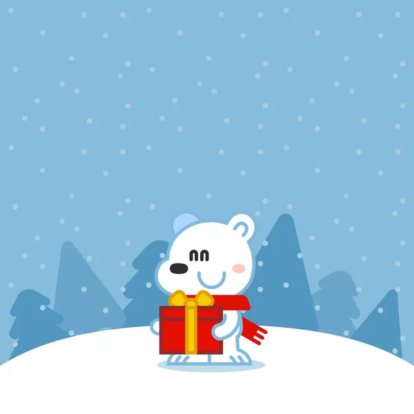 Oso polar cachorro con un regalo — Vector de stock