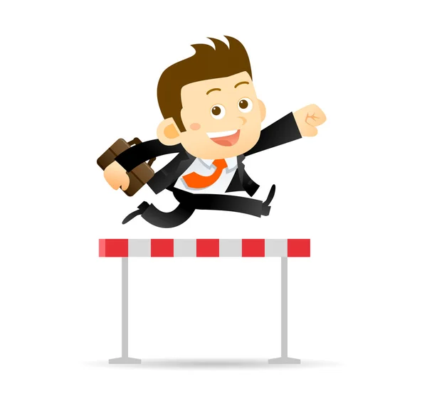 Businessman jumps over  hurdle — Stock Vector