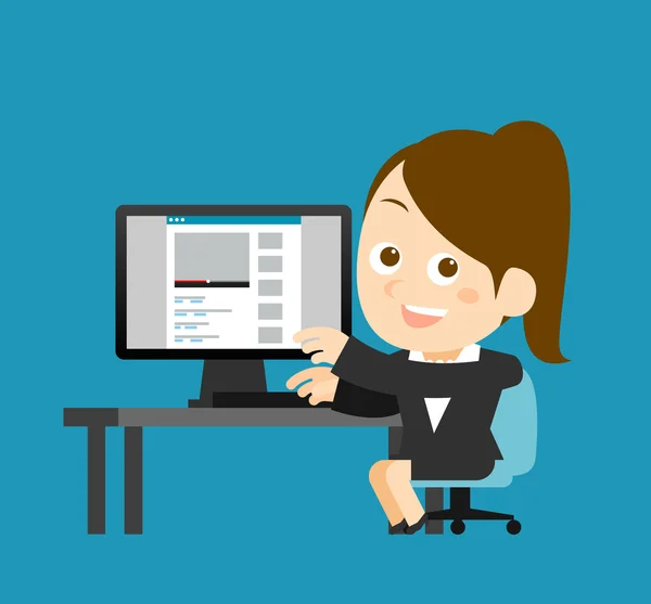 Businesswoman at computer illustration — Stock Vector