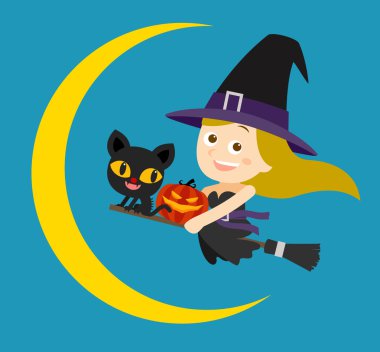Uçan siyah cadı ve kedi