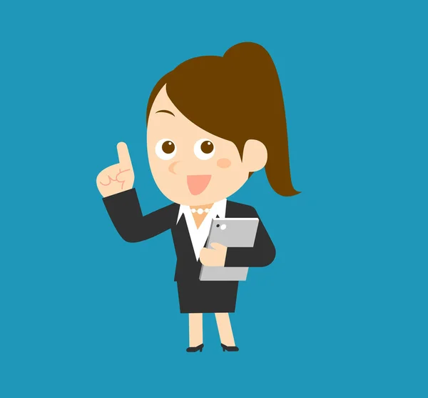 Mujer de negocios con portátil sobre fondo azul — Vector de stock