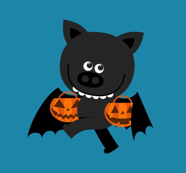 Morcego de Halloween com abóboras —  Vetores de Stock