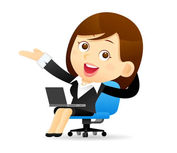 Dibujos animados Businesswoman & laptop — Vector de stock