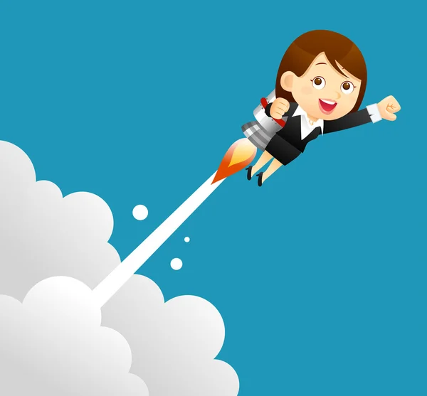 Businesswoman with  bulb rocket. — Stock Vector